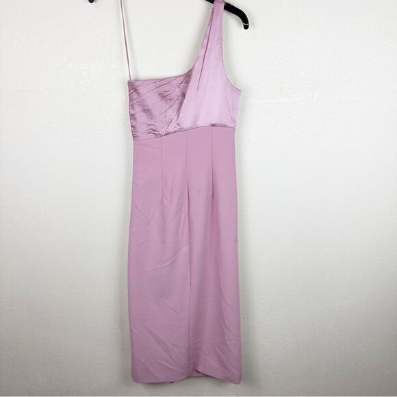 Cinq A Sept Pink Silk One Shoulder Trenton Midi Slit Dress Size 4 - Picture 6 of 9